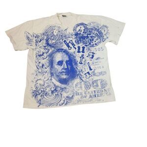 Vintage Y2K Benjamins Bling Hustla Hip Hop Tshirt Men Size 3XL Blue White
